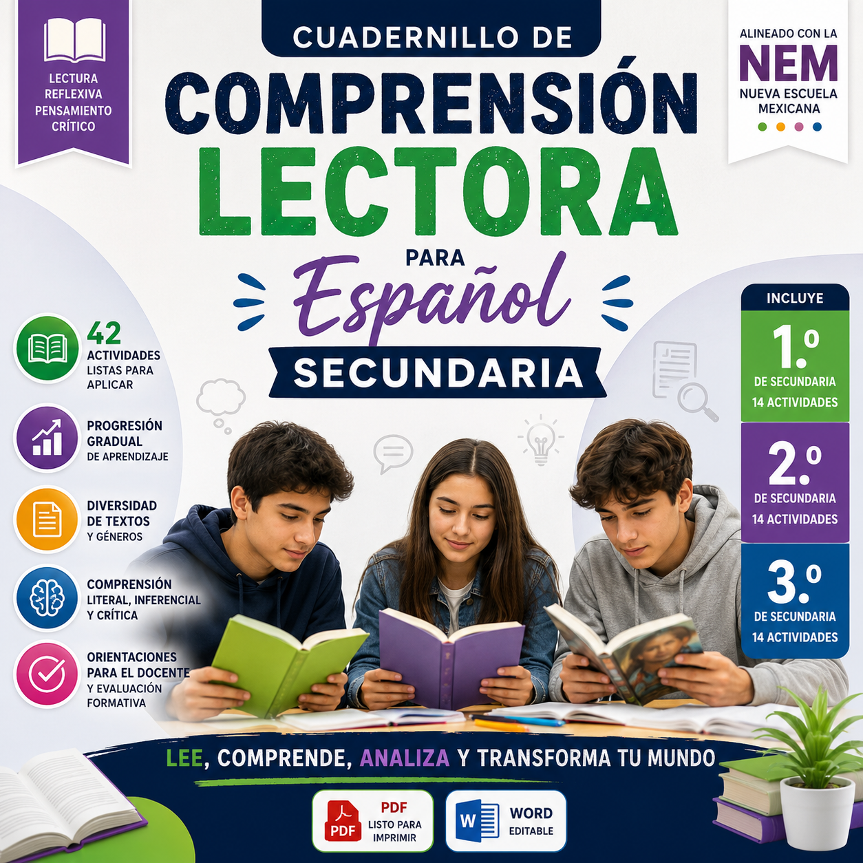 Cuadernillo de Comprensión Lectora para Español Secundaria | 1.º, 2.º y 3.º | NEM 2026-2027 | PDF + Word Editable 1 Cuadernillo de Comprensión Lectora para Español Secundaria | 1.º, 2.º y 3.º | NEM 2026-2027 | PDF + Word Editable