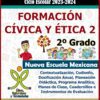 Un colorido cartel educativo que anuncia el "Programa Analítico Anual TELESECUNDARIA SEGUNDO GRADO (Ciclo Escolar 2023 – 2024)" para el segundo grado del plan de estudios de la Nueva Escuela Mexicana para el año escolar 2023-2024. Incluye texto sobre el Programa Analítico, detalles sobre TELESECUNDARIA SEGUNDO GRADO y logotipos de diversas herramientas e instituciones educativas.