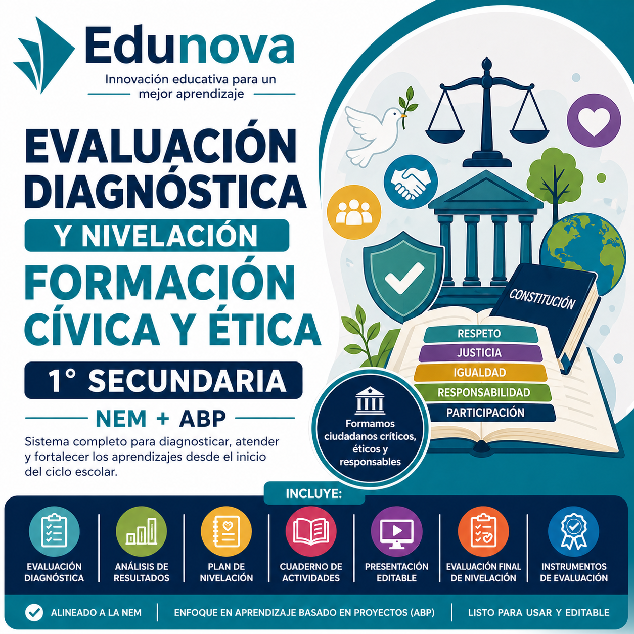 Evaluación Diagnóstica y Nivelación – Formación Cívica y Ética 1° Secundaria | NEM 2026-2027 | Examen, Planeación, Actividades y Presentación Editable 1 Evaluación Diagnóstica y Nivelación – Formación Cívica y Ética 1° Secundaria | NEM 2026-2027 | Examen, Planeación, Actividades y Presentación Editable