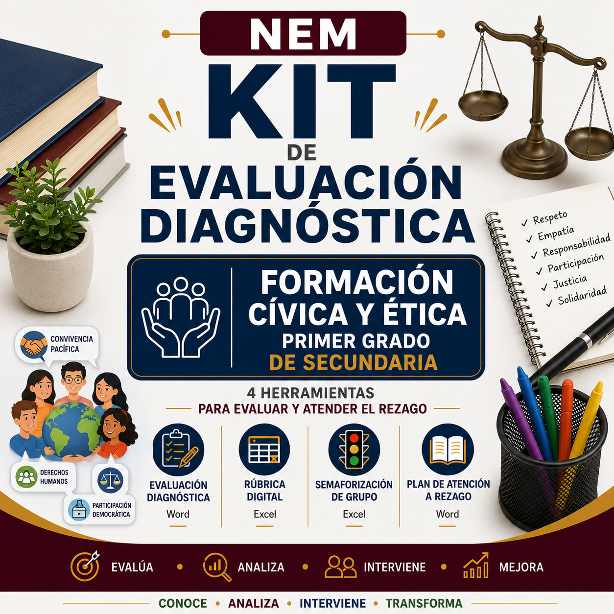 Kit de Evaluación Diagnóstica NEM Formación Cívica y Ética 1° de Secundaria 2026-2027 | 4 Herramientas para Evaluar y Atender el Rezago | Word y Excel Editable 1 Kit de Evaluación Diagnóstica NEM Formación Cívica y Ética 1° de Secundaria 2026-2027 | 4 Herramientas para Evaluar y Atender el Rezago | Word y Excel Editable