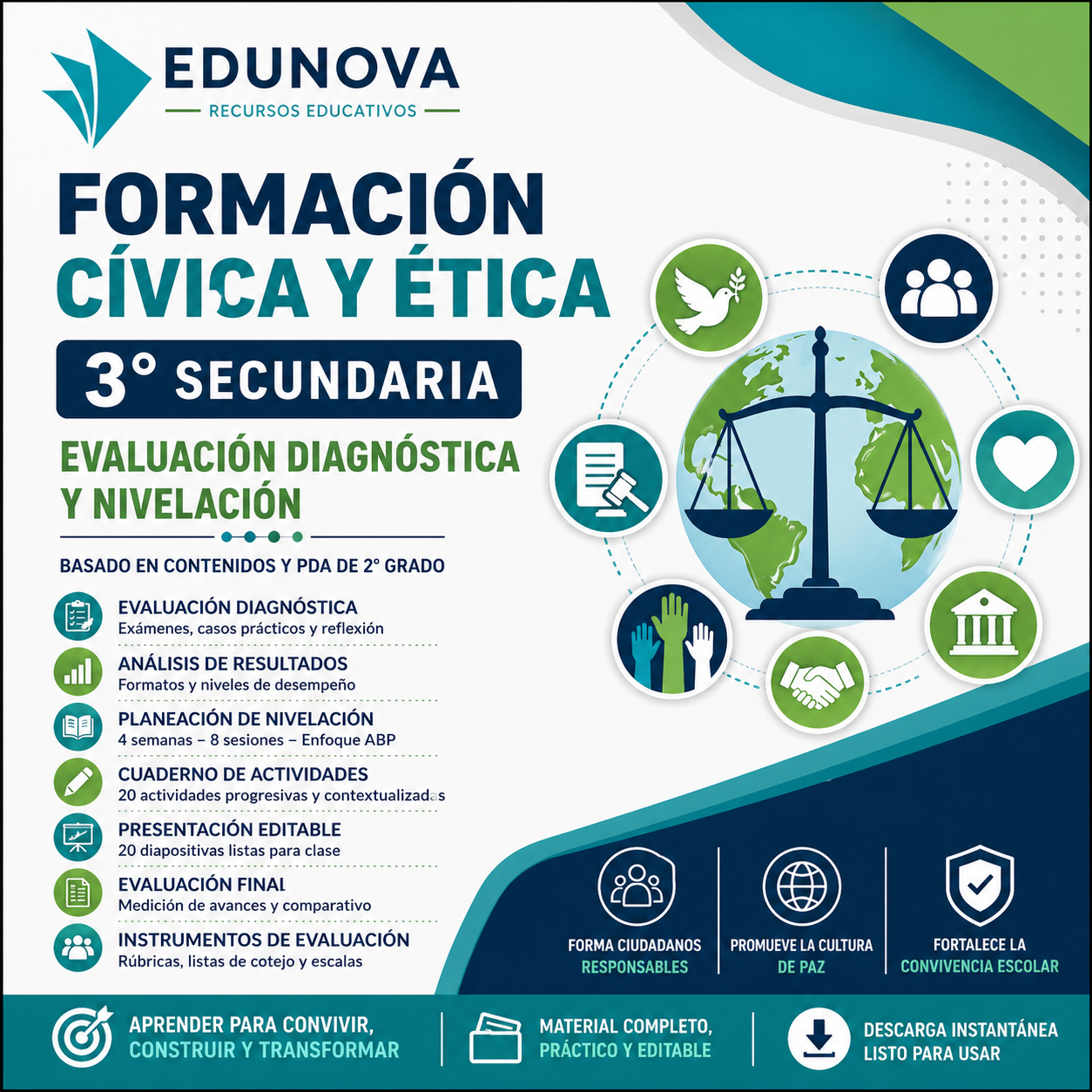Evaluación Diagnóstica y Nivelación – Formación Cívica y Ética 3° Secundaria | NEM 2026-2027 | Examen, Planeación, Actividades y Presentación Editable 1 Evaluación Diagnóstica y Nivelación – Formación Cívica y Ética 3° Secundaria | NEM 2026-2027 | Examen, Planeación, Actividades y Presentación Editable