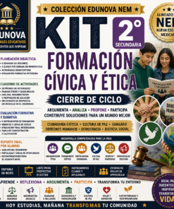 Imagen promocional de un kit de educación cívica y ética para estudiantes de 2º de secundaria en México. Incluye iconos, actividades y alumnos leyendo, con texto que destaca las competencias, el aprendizaje basado en proyectos y la alineación con las reformas educativas.