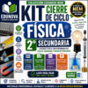 Cartel promocional de un kit de física para secundaria, con experimentos, actividades y materiales digitales, alineado con la Nueva Escuela Mexicana (NEM). Incluye iconos de colores y fotos de experimentos científicos.