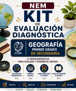 Kit de Evaluación Diagnóstica NEM Geografía 1° de Secundaria 2026-2027 | 4 Herramientas para Evaluar y Atender el Rezago | Word y Excel Editable