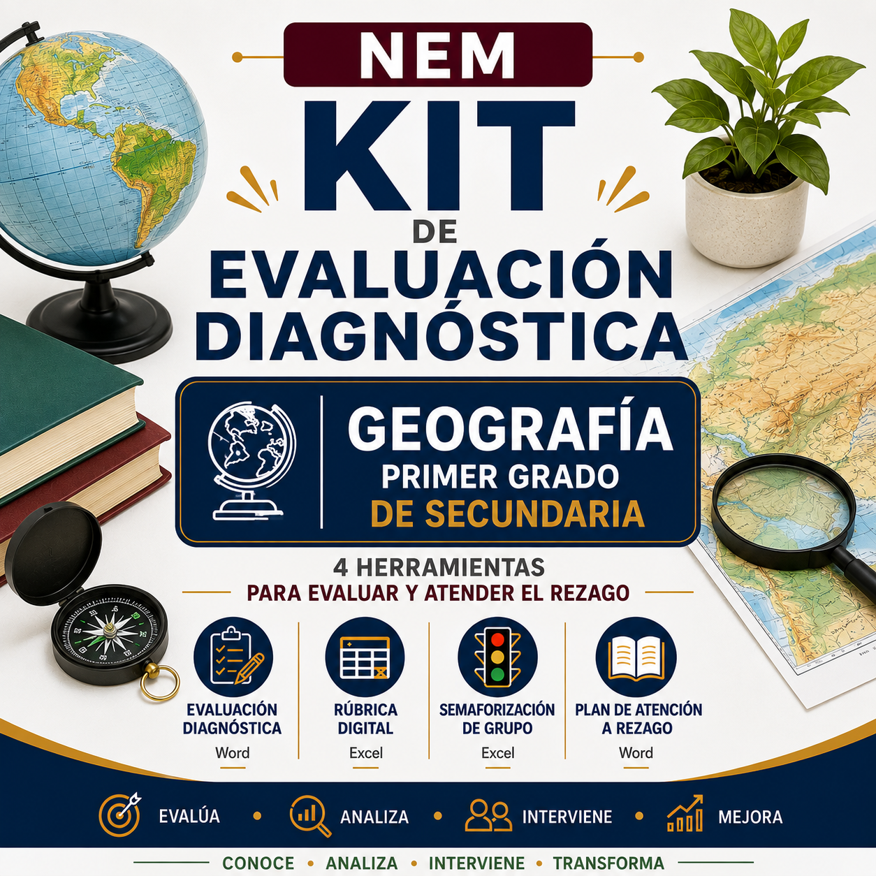 Kit de Evaluación Diagnóstica NEM Geografía 1° de Secundaria 2026-2027 | 4 Herramientas para Evaluar y Atender el Rezago | Word y Excel Editable 1 Kit de Evaluación Diagnóstica NEM Geografía 1° de Secundaria 2026-2027 | 4 Herramientas para Evaluar y Atender el Rezago | Word y Excel Editable