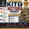Cartel promocional de un kit de historia para 3º de secundaria de Edunova, con iconos educativos, imágenes históricas e información sobre el contenido del kit, las competencias desarrolladas, la duración y la alineación con el nuevo modelo educativo de México.