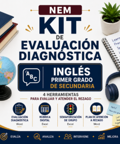 Kit de Evaluación Diagnóstica NEM Inglés 1° de Secundaria 2026-2027 | 4 Herramientas para Evaluar y Atender el Rezago | Word y Excel Editable