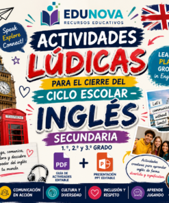 Actividades Lúdicas para el Cierre del Ciclo Escolar | Inglés Secundaria | Guía PDF + Presentación PPT Editable