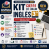 Gráfico promocional de un kit de inglés para 3º de ESO, con una lista de habilidades y recursos incluidos, como planificación, archivos editables y actividades, con iconos de colores e ilustración de un cuaderno.