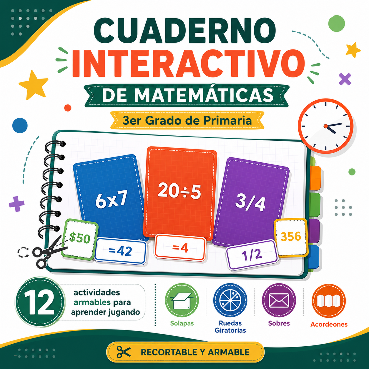 Cuaderno Interactivo de Matemáticas 3er Grado de Primaria NEM 2026-2027 | 12 Actividades Armables (Solapas, Ruedas Giratorias, Sobres y Acordeones) | PDF y Word Editable 1 Cuaderno Interactivo de Matemáticas 3er Grado de Primaria NEM 2026-2027 | 12 Actividades Armables (Solapas, Ruedas Giratorias, Sobres y Acordeones) | PDF y Word Editable