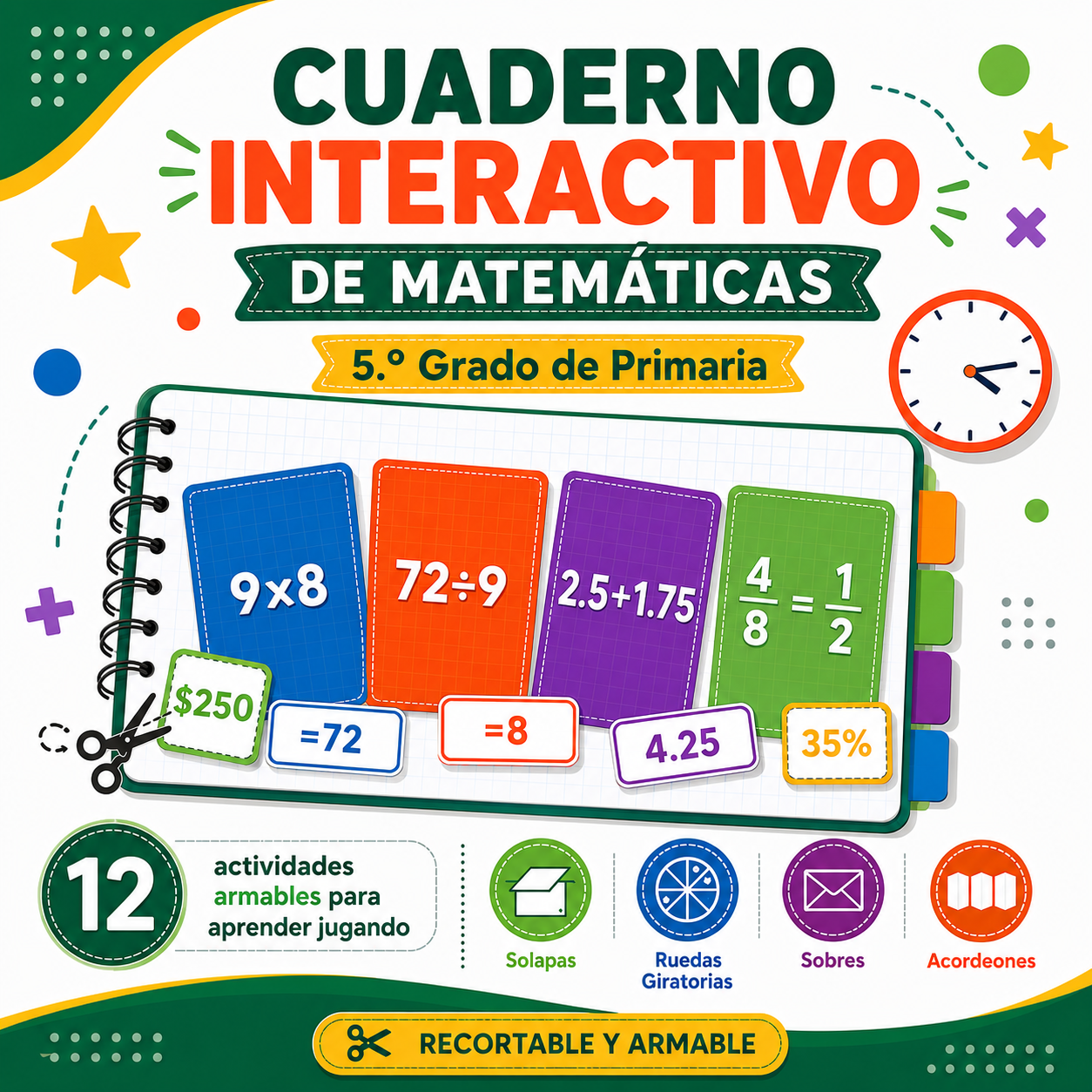 Cuaderno Interactivo de Matemáticas 5to Grado de Primaria NEM 2026-2027 | 12 Actividades Armables (Solapas, Ruedas Giratorias, Sobres y Acordeones) | PDF y Word Editable 1 Cuaderno Interactivo de Matemáticas 5to Grado de Primaria NEM 2026-2027 | 12 Actividades Armables (Solapas, Ruedas Giratorias, Sobres y Acordeones) | PDF y Word Editable