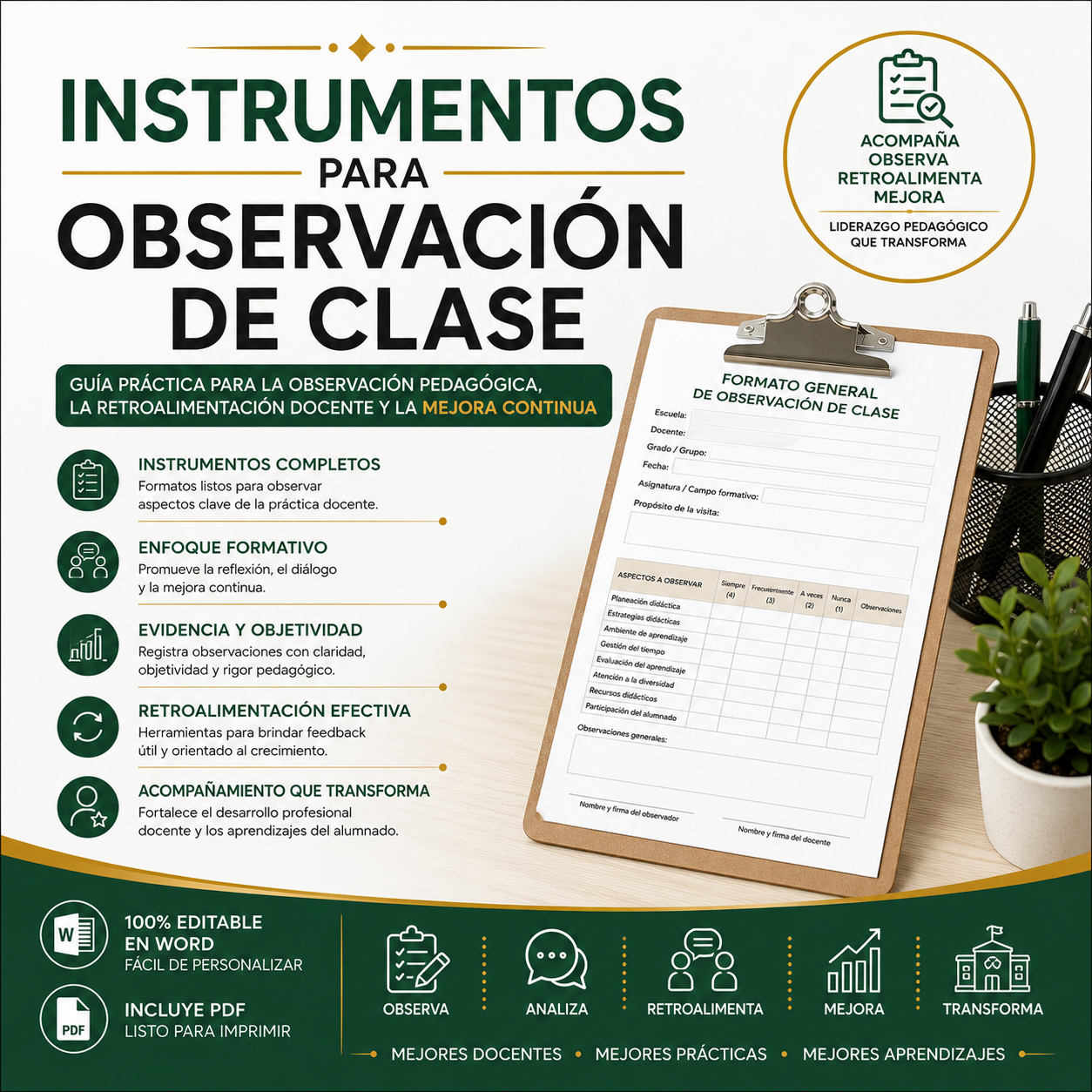 Instrumentos para Observación de Clase Editables en Word | Formatos para Acompañamiento y Evaluación Docente 1 Instrumentos para Observación de Clase Editables en Word | Formatos para Acompañamiento y Evaluación Docente