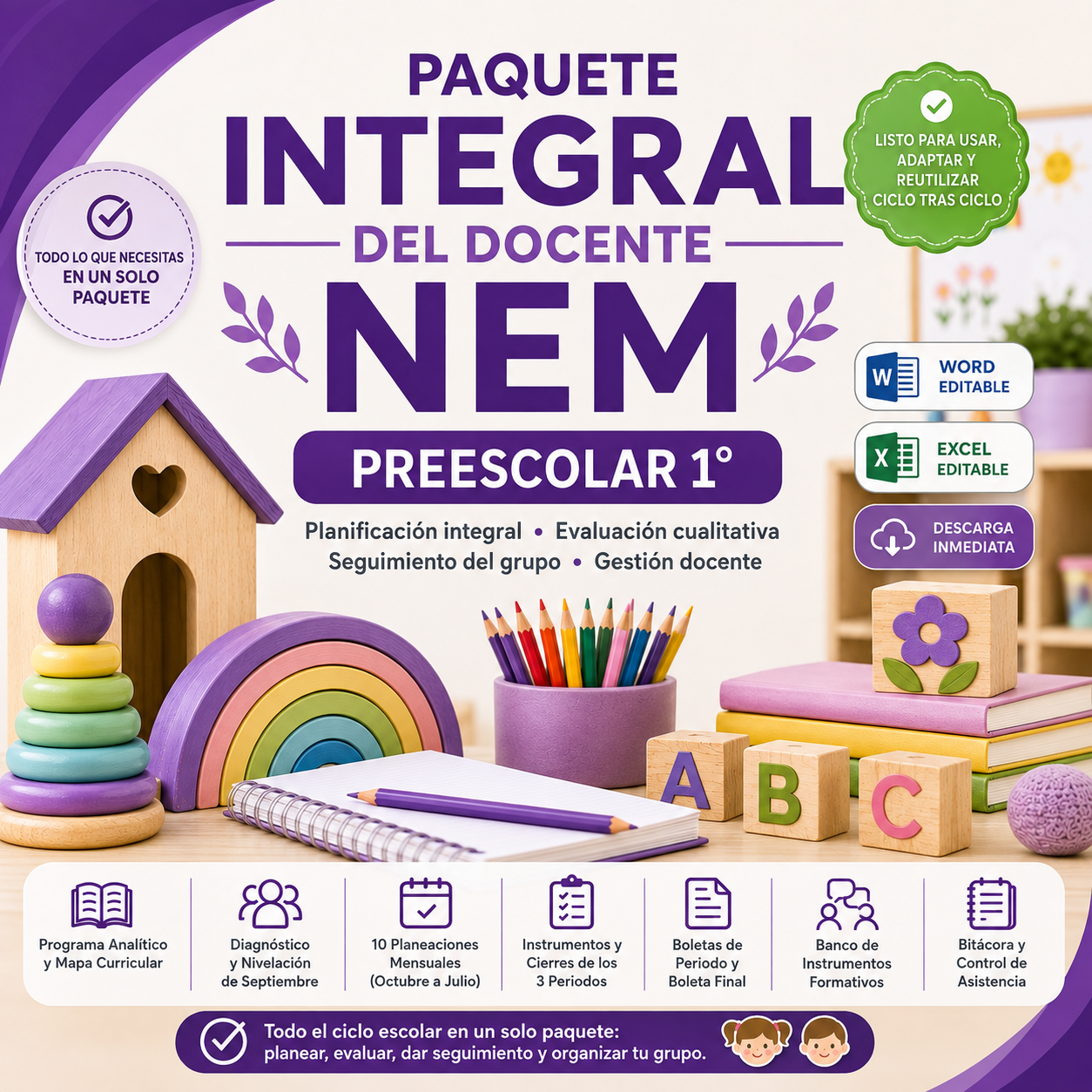 Paquete Integral del Docente NEM Preescolar 1° | Planeaciones, Evaluación y Seguimiento | Word y Excel Editables 1 Paquete Integral del Docente NEM Preescolar 1° | Planeaciones, Evaluación y Seguimiento | Word y Excel Editables