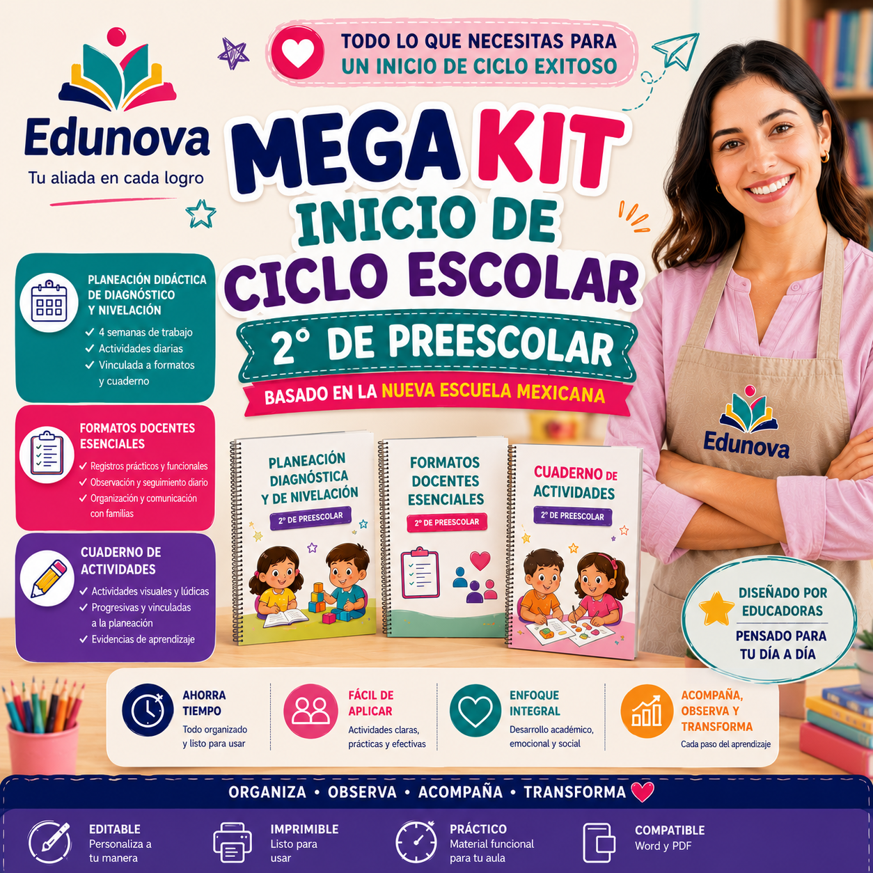 Kit Inicio de Ciclo Escolar 2026-2027 · 2° de Preescolar · Planeación Diagnóstica, Formatos Docentes y Cuaderno de Actividades Editable NEM 1 Kit Inicio de Ciclo Escolar 2026-2027 · 2° de Preescolar · Planeación Diagnóstica, Formatos Docentes y Cuaderno de Actividades Editable NEM