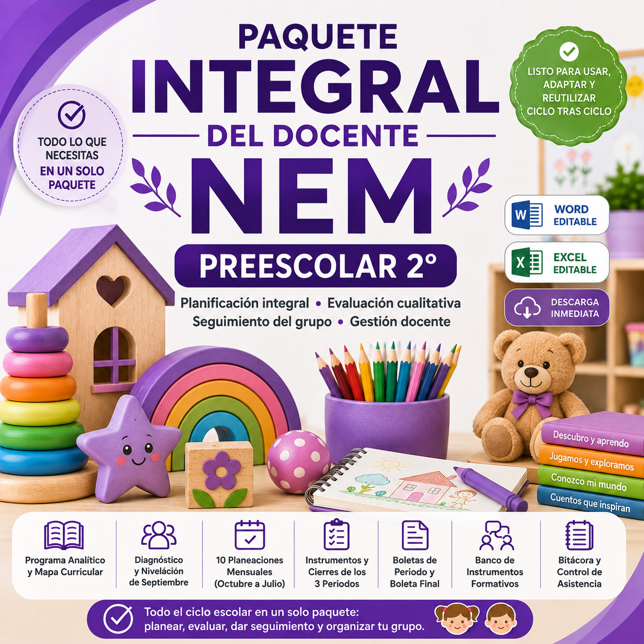 Paquete Integral del Docente NEM Preescolar 2° | Planeaciones, Evaluación y Seguimiento | Word y Excel Editables 1 Paquete Integral del Docente NEM Preescolar 2° | Planeaciones, Evaluación y Seguimiento | Word y Excel Editables