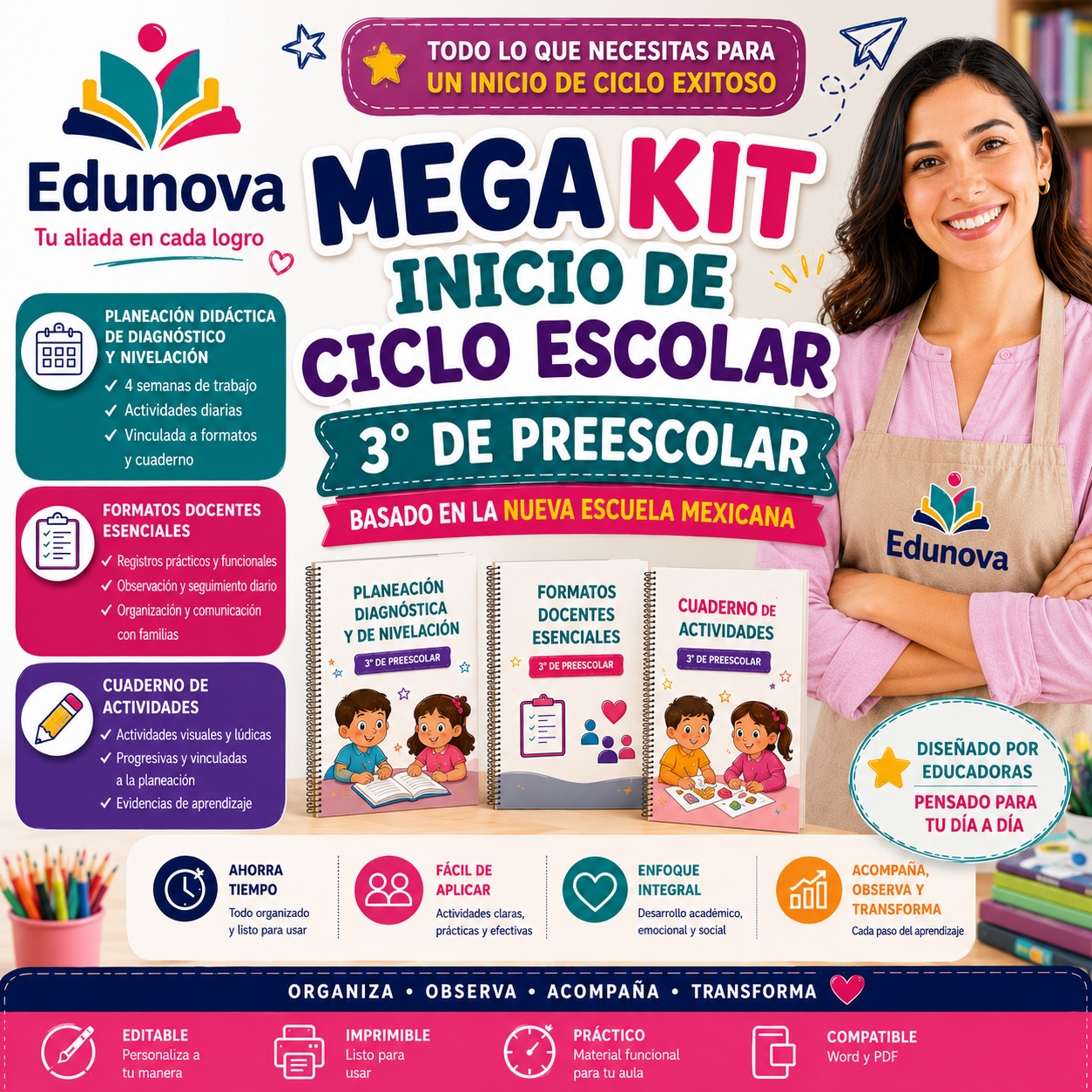 Kit Inicio de Ciclo Escolar 2026-2027 · 3° de Preescolar · Planeación Diagnóstica, Formatos Docentes y Cuaderno de Actividades Editable NEM 1 Kit Inicio de Ciclo Escolar 2026-2027 · 3° de Preescolar · Planeación Diagnóstica, Formatos Docentes y Cuaderno de Actividades Editable NEM