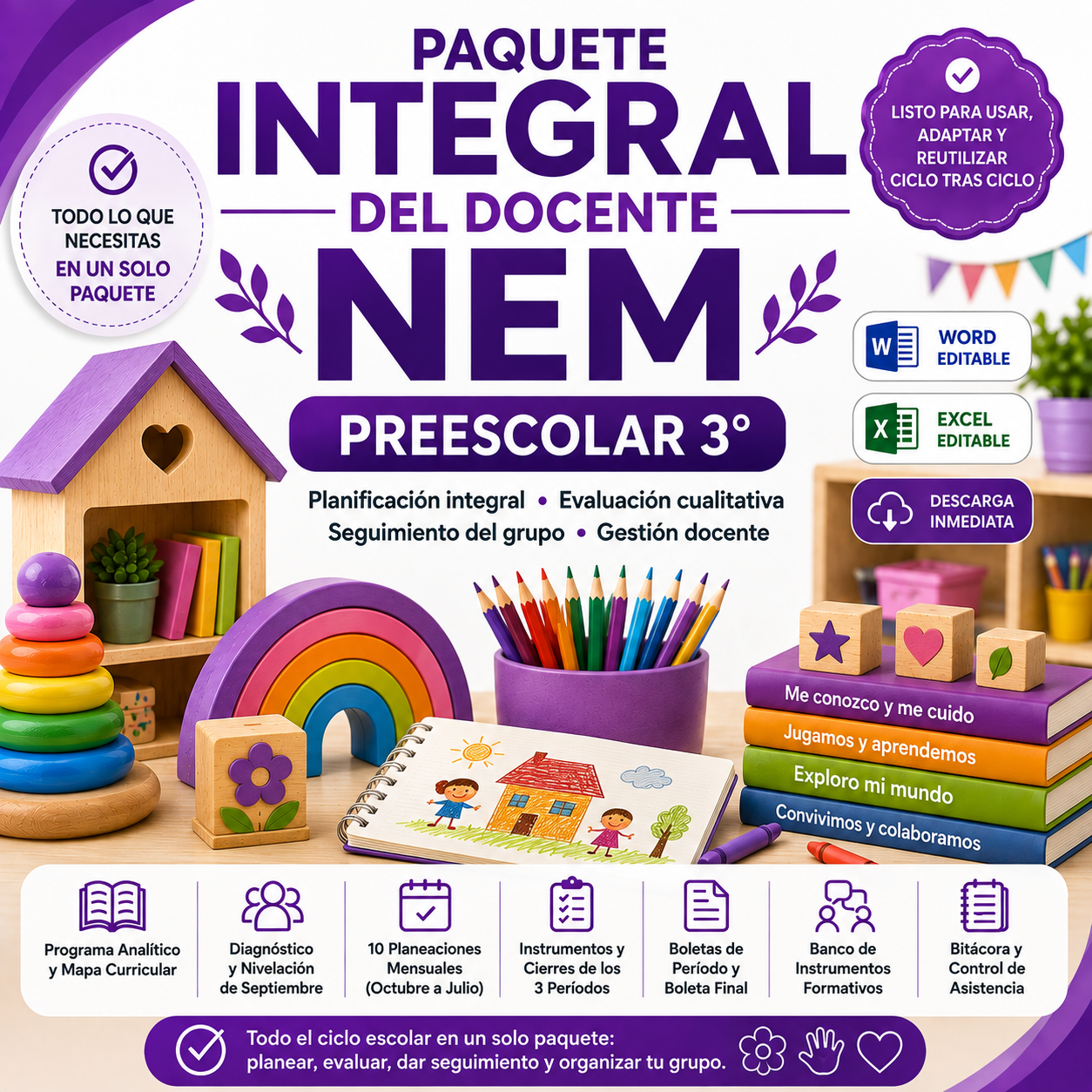 Paquete Integral del Docente NEM Preescolar 3° | Planeaciones, Evaluación y Seguimiento | Word y Excel Editables 1 Paquete Integral del Docente NEM Preescolar 3° | Planeaciones, Evaluación y Seguimiento | Word y Excel Editables