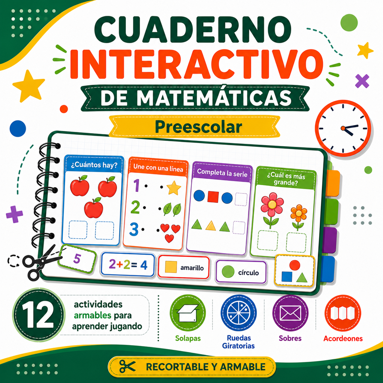 Cuaderno Interactivo de Matemáticas Preescolar NEM 2026-2027 | 12 Actividades Armables (Solapas, Ruedas Giratorias, Sobres y Acordeones) | PDF y Word Editable 1 Cuaderno Interactivo de Matemáticas Preescolar NEM 2026-2027 | 12 Actividades Armables (Solapas, Ruedas Giratorias, Sobres y Acordeones) | PDF y Word Editable