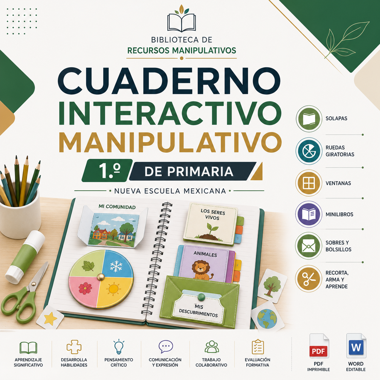 Cuaderno Interactivo Manipulativo NEM 2026-2027 1° de Primaria | Proyectos Integradores | PDF + Word Editable 1 Cuaderno Interactivo Manipulativo NEM 2026-2027 1° de Primaria | Proyectos Integradores | PDF + Word Editable