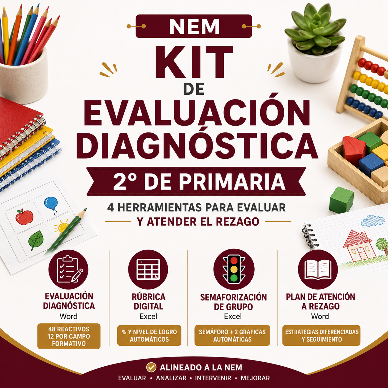 Kit de Evaluación Diagnóstica NEM 2° de Primaria 2026-2027 | 4 Herramientas para Evaluar y Atender el Rezago | Word y Excel Editable 1 Kit de Evaluación Diagnóstica NEM 2° de Primaria 2026-2027 | 4 Herramientas para Evaluar y Atender el Rezago | Word y Excel Editable