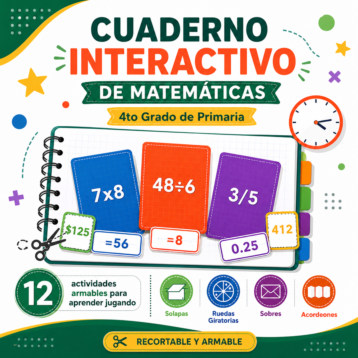 Cuaderno Interactivo de Matemáticas 4to Grado de Primaria NEM 2026-2027 | 12 Actividades Armables (Solapas, Ruedas Giratorias, Sobres y Acordeones) | PDF y Word Editable 1 Cuaderno Interactivo de Matemáticas 4to Grado de Primaria NEM 2026-2027 | 12 Actividades Armables (Solapas, Ruedas Giratorias, Sobres y Acordeones) | PDF y Word Editable
