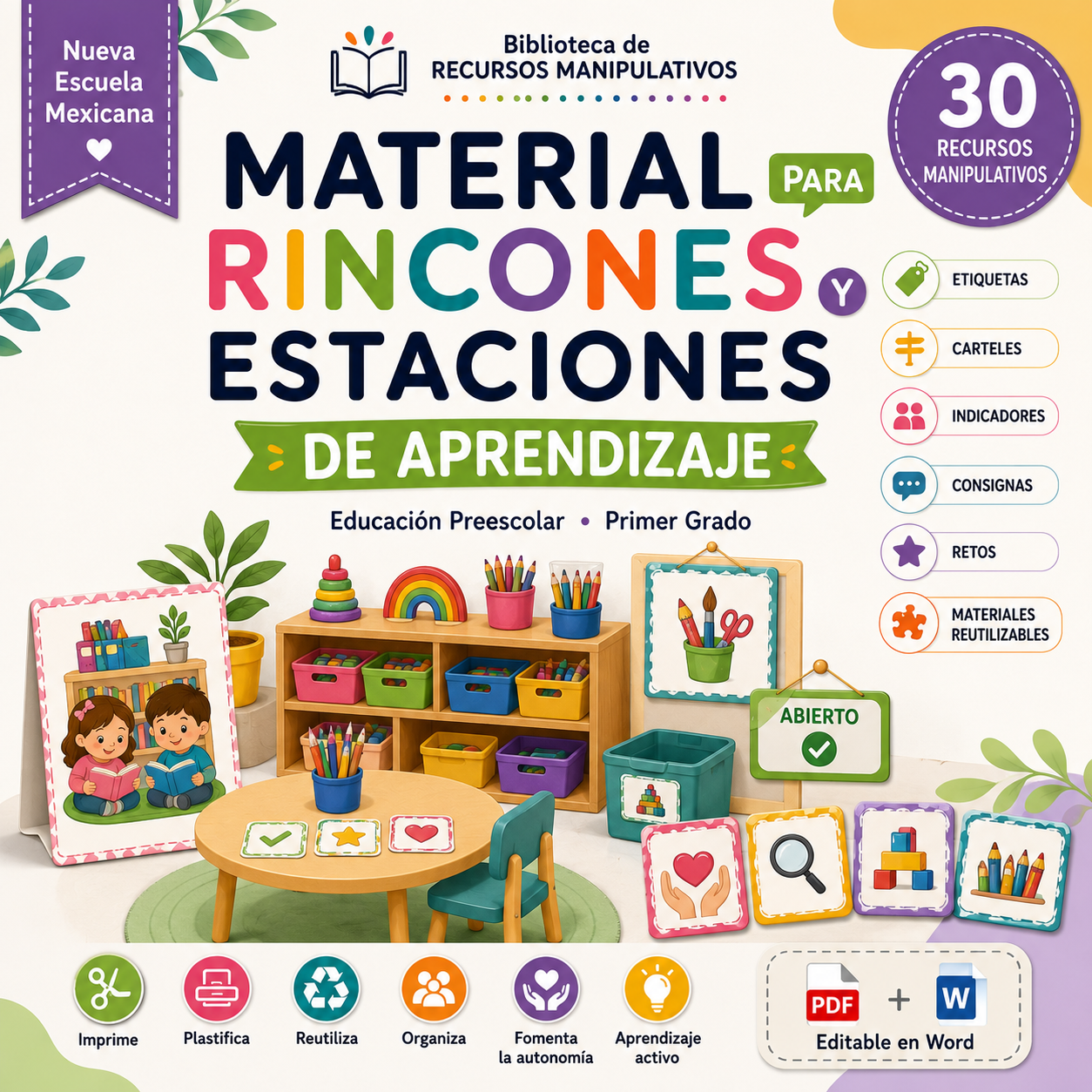 Material para Rincones y Estaciones de Aprendizaje NEM 2026-2027 Preescolar 1° | Recursos Manipulativos para el Aula | PDF + Word Editable 1 Material para Rincones y Estaciones de Aprendizaje NEM 2026-2027 Preescolar 1° | Recursos Manipulativos para el Aula | PDF + Word Editable