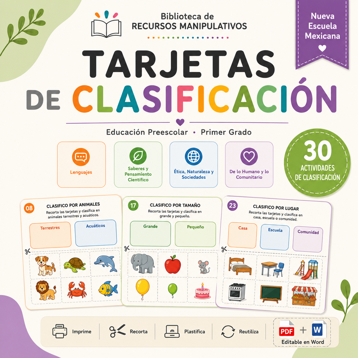 Tarjetas de Clasificación NEM 2026-2027 Preescolar 1° | Actividades Manipulativas para el Aula | PDF + Word Editable 1 Tarjetas de Clasificación NEM 2026-2027 Preescolar 1° | Actividades Manipulativas para el Aula | PDF + Word Editable