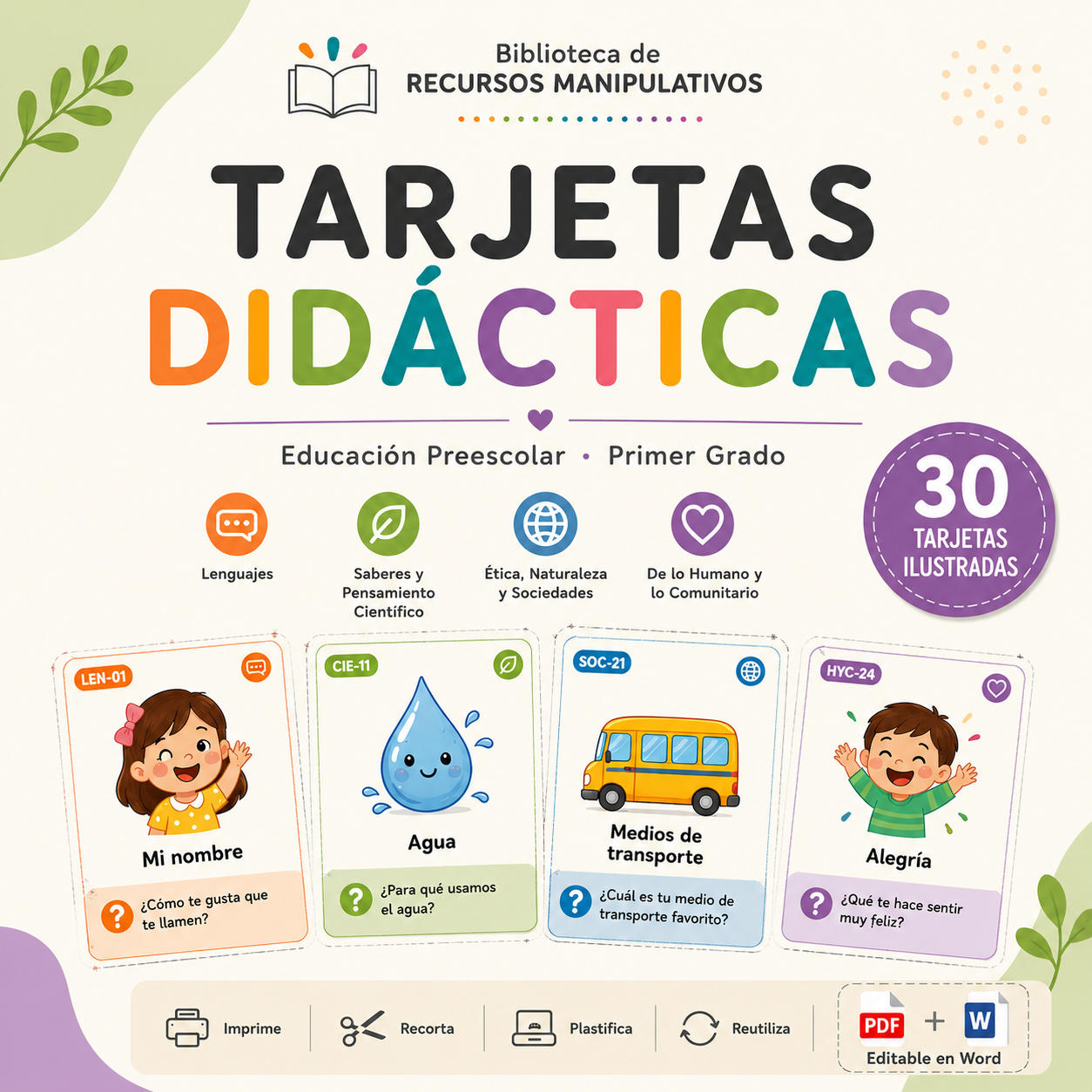 Tarjetas Didácticas NEM 2026-2027 Preescolar 1° | Desarrollo del Lenguaje y el Pensamiento | PDF + Word Editable 1 Tarjetas Didácticas NEM 2026-2027 Preescolar 1° | Desarrollo del Lenguaje y el Pensamiento | PDF + Word Editable