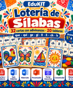 EduKIT Lotería de Sílabas para Primaria | 32 Cartas, 20 Tableros y Portal Interactivo