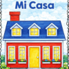 La portada del cuaderno de trabajo "Cuadernillo de Trabajo Mi Casa" muestra una casa roja con tejado azul y parterres de flores, espacio en blanco para el nombre del alumno y el logotipo de Editorial MD en la parte inferior.