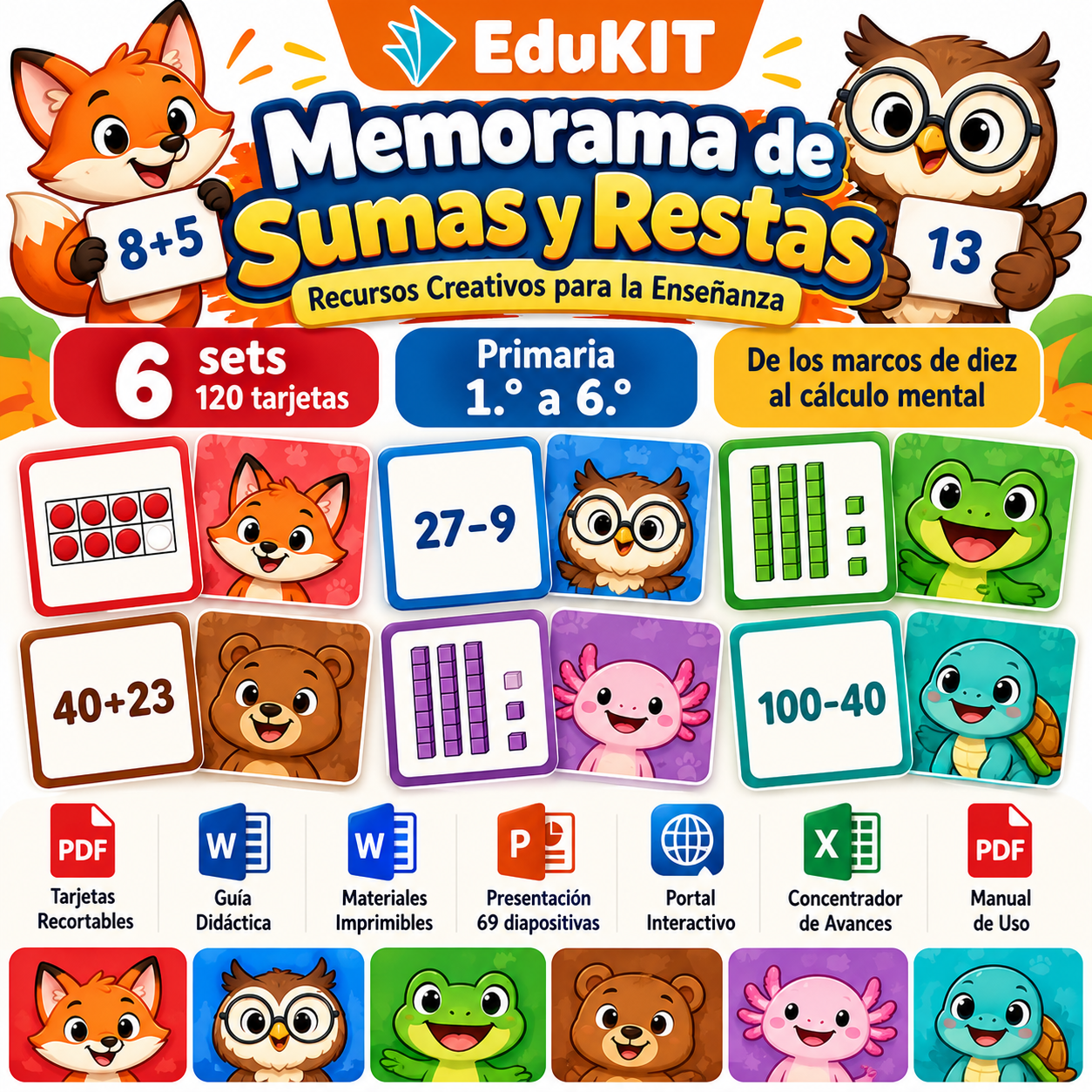 EduKIT Memorama de Sumas y Restas para Primaria | 120 Tarjetas, 6 Sets y Portal Interactivo 1 EduKIT Memorama de Sumas y Restas para Primaria | 120 Tarjetas, 6 Sets y Portal Interactivo