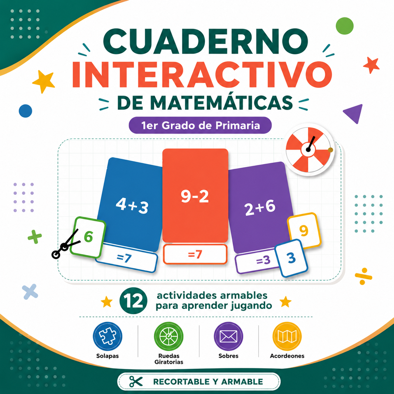 Cuaderno Interactivo de Matemáticas 1er Grado de Primaria NEM 2026-2027 | 12 Actividades Armables (Solapas, Ruedas Giratorias, Sobres y Acordeones) | PDF y Word Editable 1 Cuaderno Interactivo de Matemáticas 1er Grado de Primaria NEM 2026-2027 | 12 Actividades Armables (Solapas, Ruedas Giratorias, Sobres y Acordeones) | PDF y Word Editable