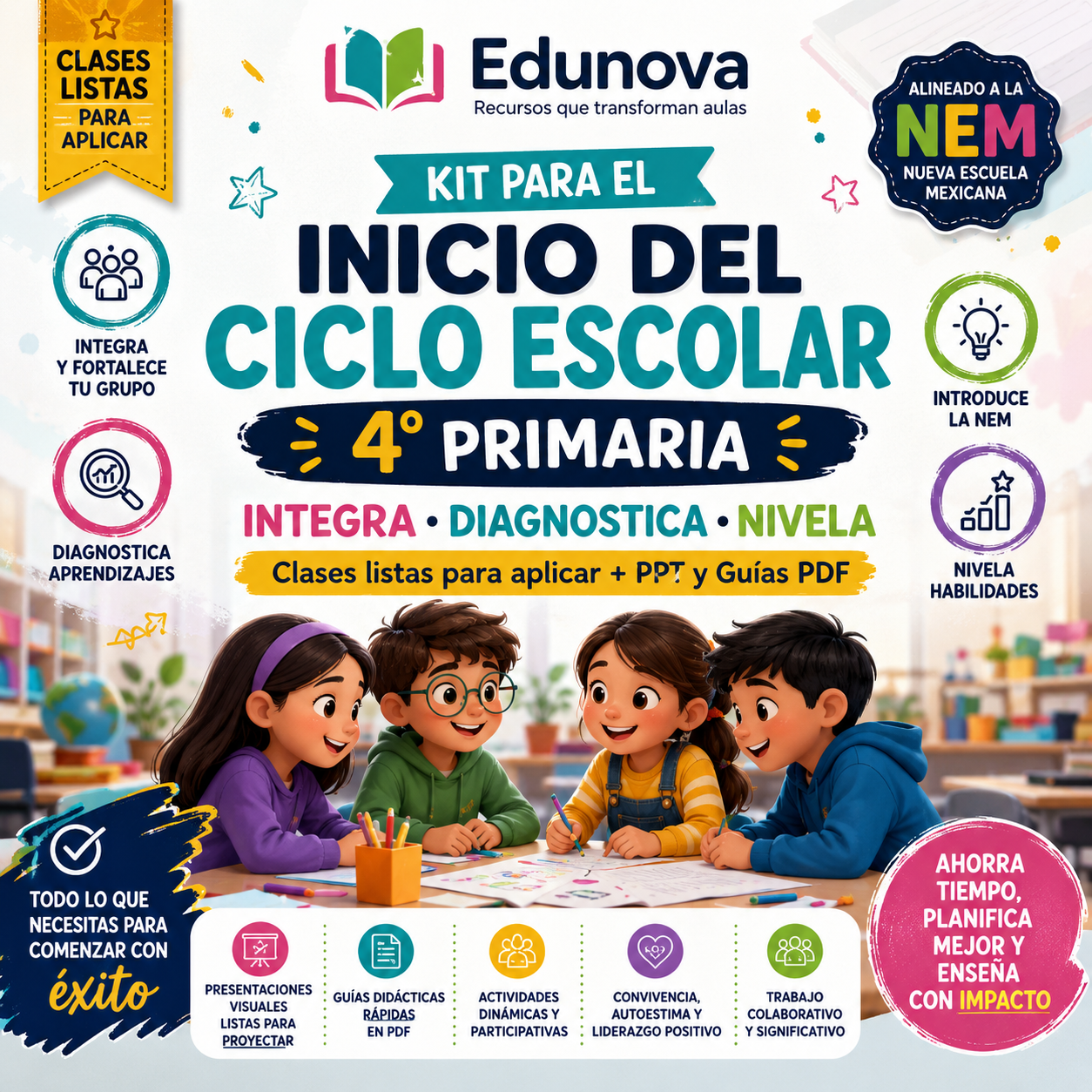 Kit para el Inicio del Ciclo Escolar NEM 2026-2027 4° Primaria | Integra, Diagnostica y Nivela | Clases listas para aplicar + PPT y Guías PDF 1 Kit para el Inicio del Ciclo Escolar NEM 2026-2027 4° Primaria | Integra, Diagnostica y Nivela | Clases listas para aplicar + PPT y Guías PDF