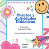 Portada colorida con divertidos garabatos, como una cara sonriente, una estrella, un corazón y un juguete. Texto en español: "Cuentos y Actividades Didácticas, Preescolar Segundo Grado, Nueva Escuela Mexicana, EDUNOVA DIGITAL.