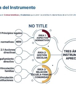 Guía de Apoyo Promoción Vertical Función Directiva Educación SECUNDARIA - USICAMM 2026 - 2027 + (Simulador 90 Reactivos) 7 Diagrama que ilustra la estructura de un instrumento de evaluación, dividido en tres áreas principales: Aspectos Normativos, Gestión Escolar y Relación Escuela-Familia-Comunidad, cada una con subáreas relacionadas.