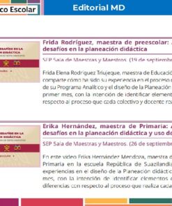 Un boletín digital presenta dos anuncios en vídeo sobre planificación educativa, cada uno con una breve descripción y datos del ponente. La cabecera incluye logotipos y secciones tituladas 