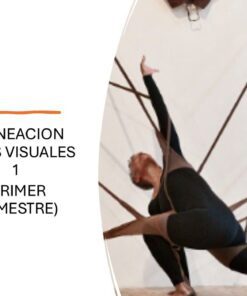 Una persona con leotardo negro posa en una postura de danza moderna con los brazos y las piernas extendidos, rodeada de cuerdas marrones. El texto de la izquierda dice: "PLANEACION ARTES VISUALES 1 (PRIMER TRIMESTRE)".
