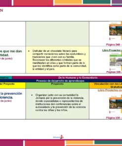 Un documento educativo con una tabla que detalla dos proyectos: 