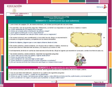 Una hoja de actividades educativas titulada "Identificación (Lo que sabemos)" presenta texto con instrucciones y preguntas para los estudiantes en español. Se incluye una ilustración de niños jugando, leyendo y un libro abierto con una escena de fantasía. El colorido encabezado y los bordes se alinean con el Programa Analítico 4° Primaria (Planeación Octubre 2023).