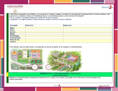 Una hoja de trabajo educativa titulada "EDUCACIÓN" con títulos para "Concepto", "Definición" e "Ilustración". Diseñado para Cuarto Grado, incluye instrucciones para que los estudiantes colaboren en grupos, utilicen diversos recursos y completen una tabla con definiciones e ilustraciones como parte de su Programa Analítico 4° Primaria (Planeación Octubre 2023).