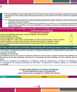 Un documento educativo codificado por colores describe estrategias y metodologías para el enfoque de una escuela al contenido de las materias. Incluye Programa Analítico Primaria 6° Grado (Todos los Campos Formativos) 2023 - 2024, con tablas y textos para planificación y sesiones de aprendizaje en Campos Formativos. El documento tiene logotipos, encabezados y secciones resaltadas.