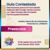Un volante con el título “Guía Contestada” promoviendo la orientación y Productos Contestados Primera Sesión CTE 2023 Preescolar para la primera sesión ordinaria del Consejo Técnico Escolar (CTE 2023) y Taller Intensivo de Formación Docente de Preescolar. Incluye la fecha: 29 de septiembre de 2023, para el ciclo del año escolar 2023-2024.