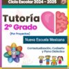 Imagen de portada del documento titulado “Programa Analítico Anual Ciclo Escolar 2024 - 2025” para la Tutoría de 2do Grado (por Proyectos) en el currículo de la Escuela Nueva Mexicana. Presenta un cerebro de dibujos animados, un diagrama colorido e ilustraciones de cuatro niños en la parte inferior.