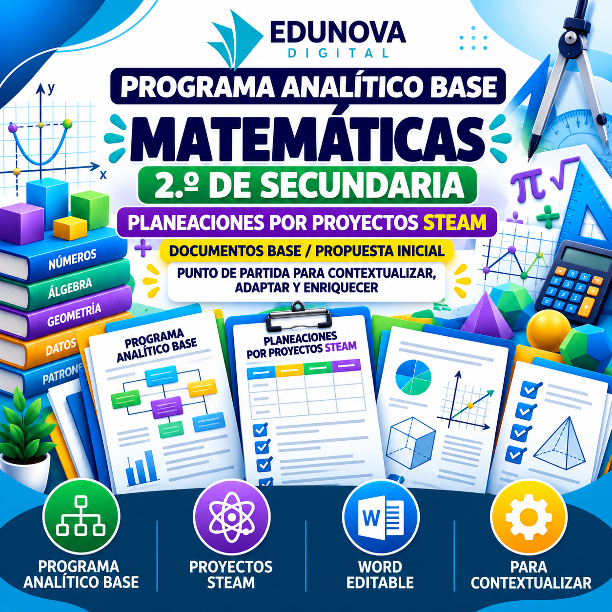 Matemáticas NEM 2.º de Secundaria | Programa Analítico Base y Planeaciones por Proyectos STEAM | Word Editable 1 Matemáticas NEM 2.º de Secundaria | Programa Analítico Base y Planeaciones por Proyectos STEAM | Word Editable