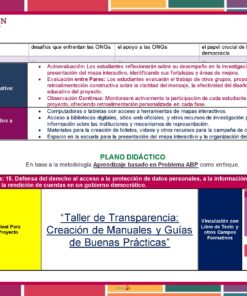 Nombre del producto: Programa Analítico de Formación Cívica y Ética 3° Grado NEM Ciclo Escolar 2024 – 2025 Oración reescrita: El Programa Analítico de Formación Cívica y Ética para 3° Grado NEM en el Ciclo Escolar 2024 – 2025 proporciona un diagrama educativo para proyectos aprendizaje centrado en la democracia, incluidas sugerencias de evaluación, materiales de recursos y pasos de planificación. Incluye gráficos y texto que explican la participación de los estudiantes en las ONG, los métodos de evaluación entre pares y los principios democráticos.