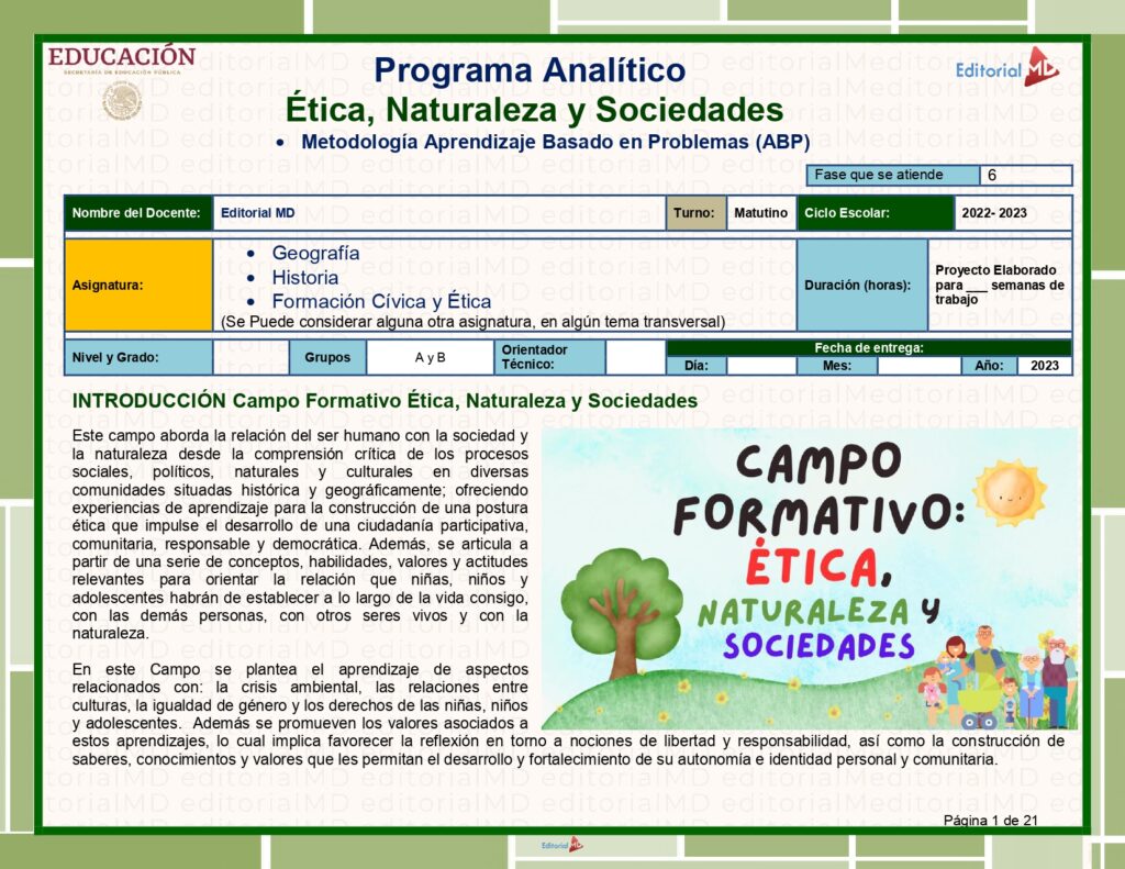 Programa Analítico Ética, Naturaleza y Sociedades Desarrollado
