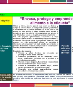 Programa Analítico Tecnología Conservación Alimentos 1° Grado SECUNDARIA (NEM 2025 – 2026) 16 Plantilla en español para la planificación de un proyecto de conservación de alimentos e iniciativa empresarial, con secciones para el nombre del proyecto, la justificación, los objetivos, el calendario y el enfoque didáctico, todo ello codificado por colores verde, amarillo y azul.