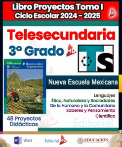 Portada de la edición de "Planeaciones de Telesecundaria 3° Grado Libros Nuevos NEM" correspondiente al primer trimestre del ciclo escolar 2024-2025, en la que se muestran los objetivos educativos de NEM. En ella se muestran imágenes y logotipos, entre ellos, un estudiante trabajando al aire libre. Los temas que se abordan son lenguaje, ética, naturaleza, sociedad y pensamiento científico.