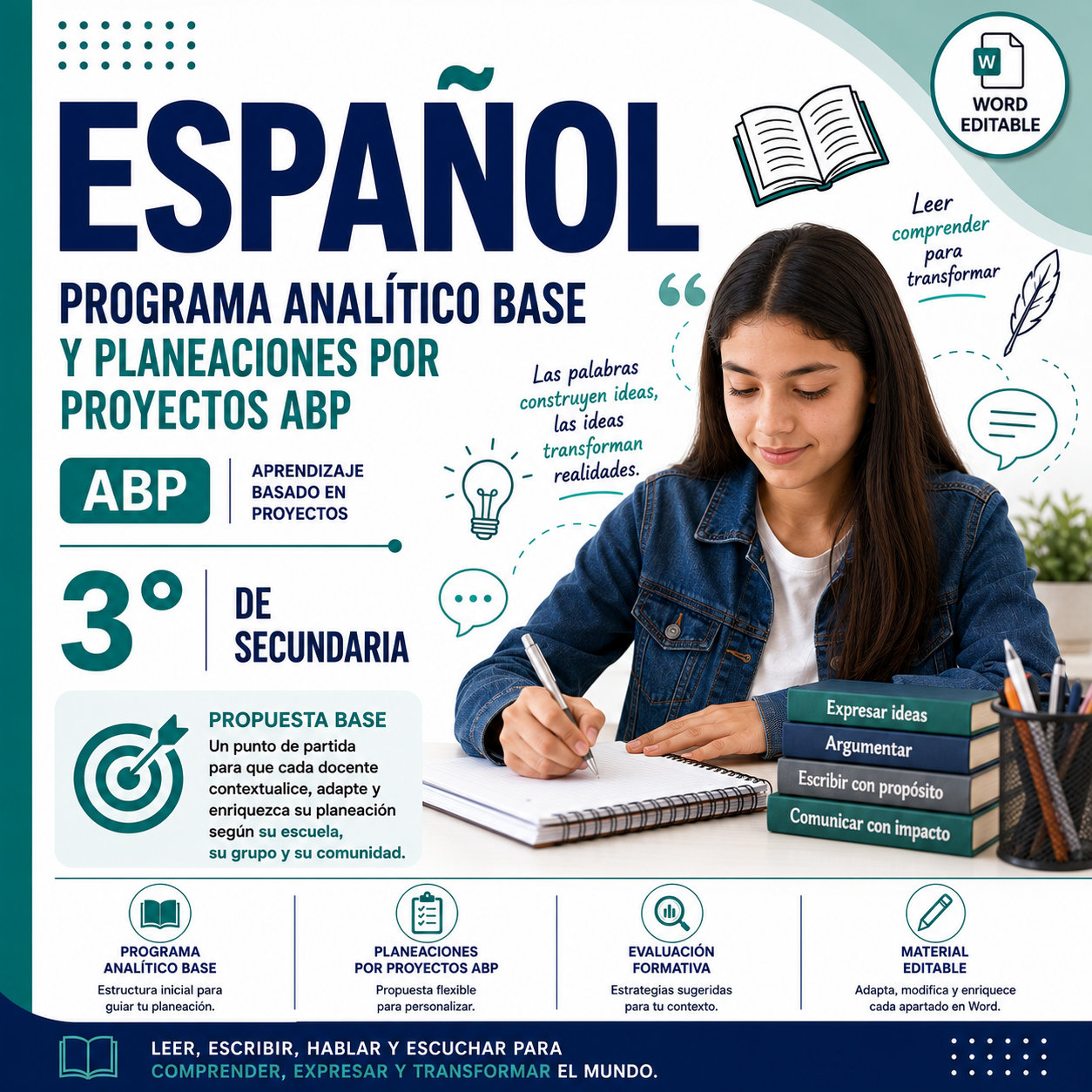 Español NEM 3° de Secundaria Programa Analítico Base y Planeaciones por Proyectos ABP 2026-2027 Word Editable 1 Español NEM 3° de Secundaria Programa Analítico Base y Planeaciones por Proyectos ABP 2026-2027 Word Editable