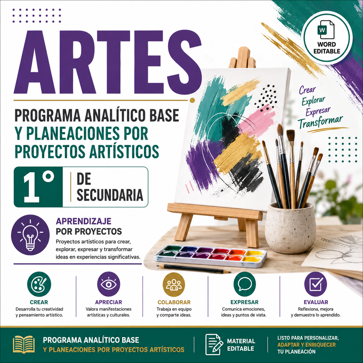 Artes NEM 1° de Secundaria Programa Analítico Base y Planeaciones por Proyectos Artísticos 2026-2027 Word Editable 1 Artes NEM 1° de Secundaria Programa Analítico Base y Planeaciones por Proyectos Artísticos 2026-2027 Word Editable